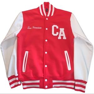 San Francisco Letterman Varsity Jacket California Coral Fuchsia Pink Coat